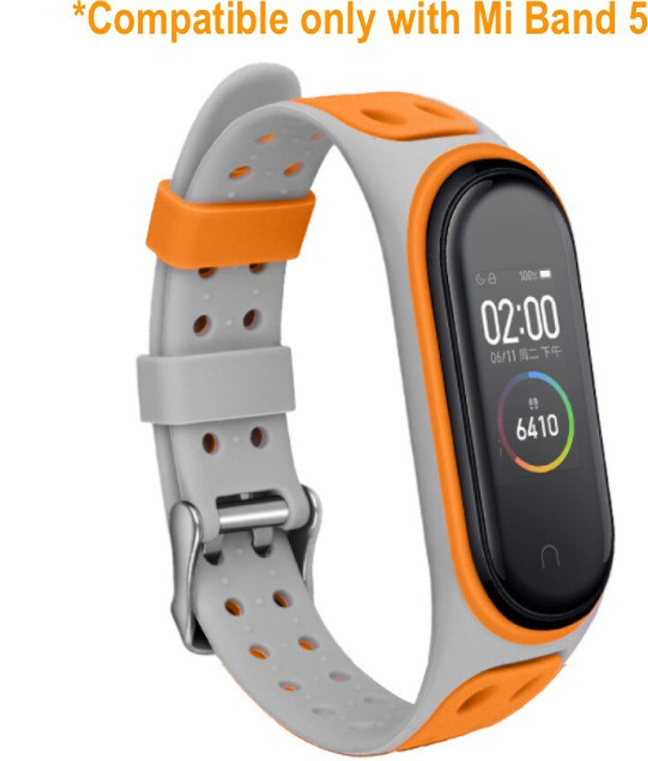Image of Epaal Super Soft Strap with Metal Buckle for Mi Band 5 / Mi Band 6 (Orange-Grey) Smart Watch Strap