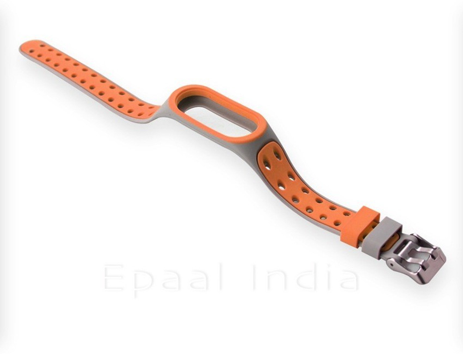 Image of Epaal Super Soft Strap with Metal Buckle for Mi Band 5 / Mi Band 6 (Orange-Grey) Smart Watch Strap