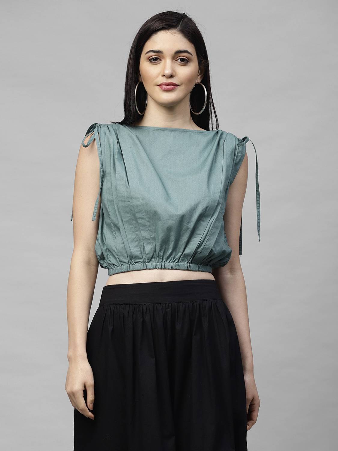 ATHENA Casual Sleeveless Solid Women Light Green Top