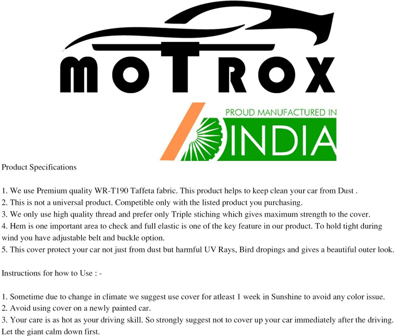 Image of MoTRoX Car Cover For Renault Kwid (With Mirror Pockets)