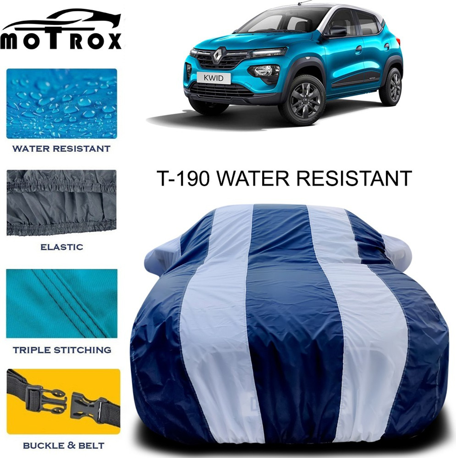 Image of MoTRoX Car Cover For Renault Kwid (With Mirror Pockets)