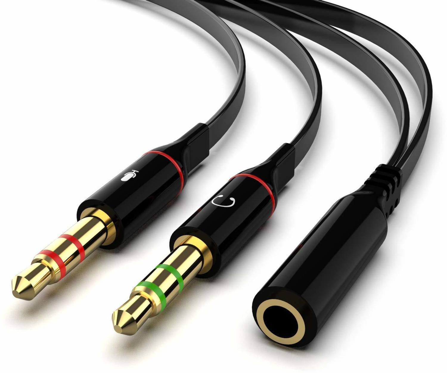 Image of Cute Click Black Gold Plated 2 Male to 1 Female 3.5mm Earphone Mic Audio Y Splitter Phone Converter
