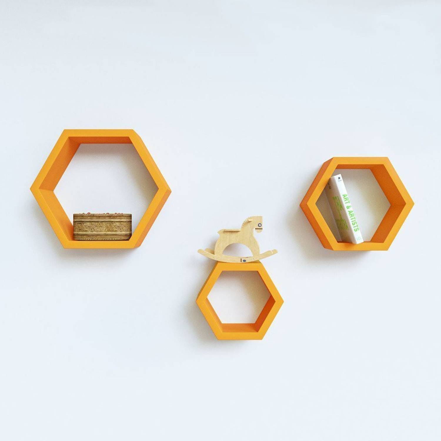 Stylish Art Maker Wooden Hexagon Wall Shelf MDF (Medium Density Fiber) Wall Shelf