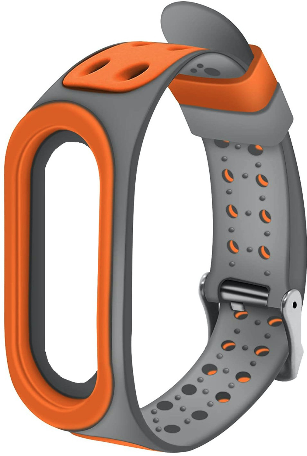 Image of Epaal Super Soft Strap with Metal Buckle for Mi Band 5 / Mi Band 6 (Orange-Grey) Smart Watch Strap