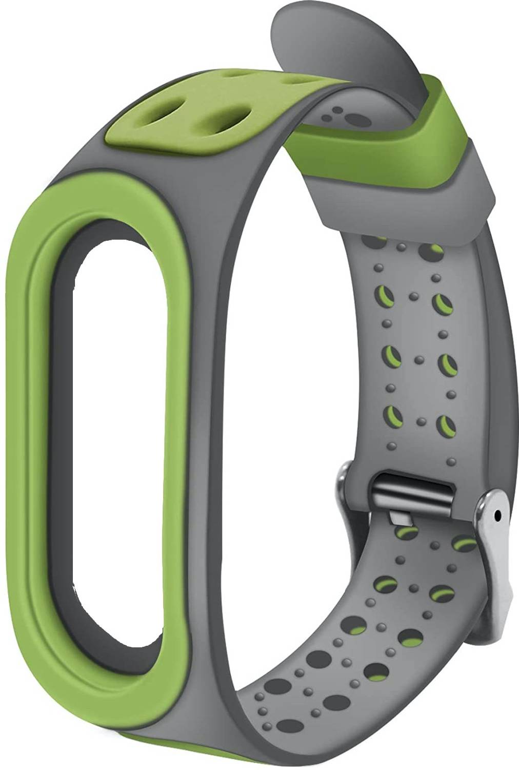 Epaal Super Soft Strap with Metal Buckle for Mi Band 5 / Mi Band 6 (Green-Grey) Smart Watch Strap