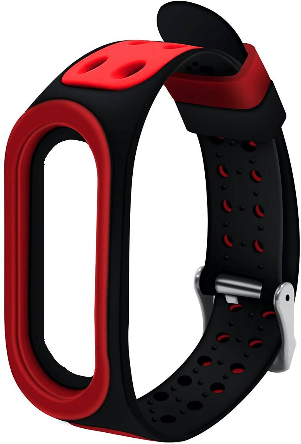 Epaal 14 mm Super Soft Strap with Metal Buckle for Mi Band 5 / Mi Band 6 (Red-Black) Smart Watch Strap