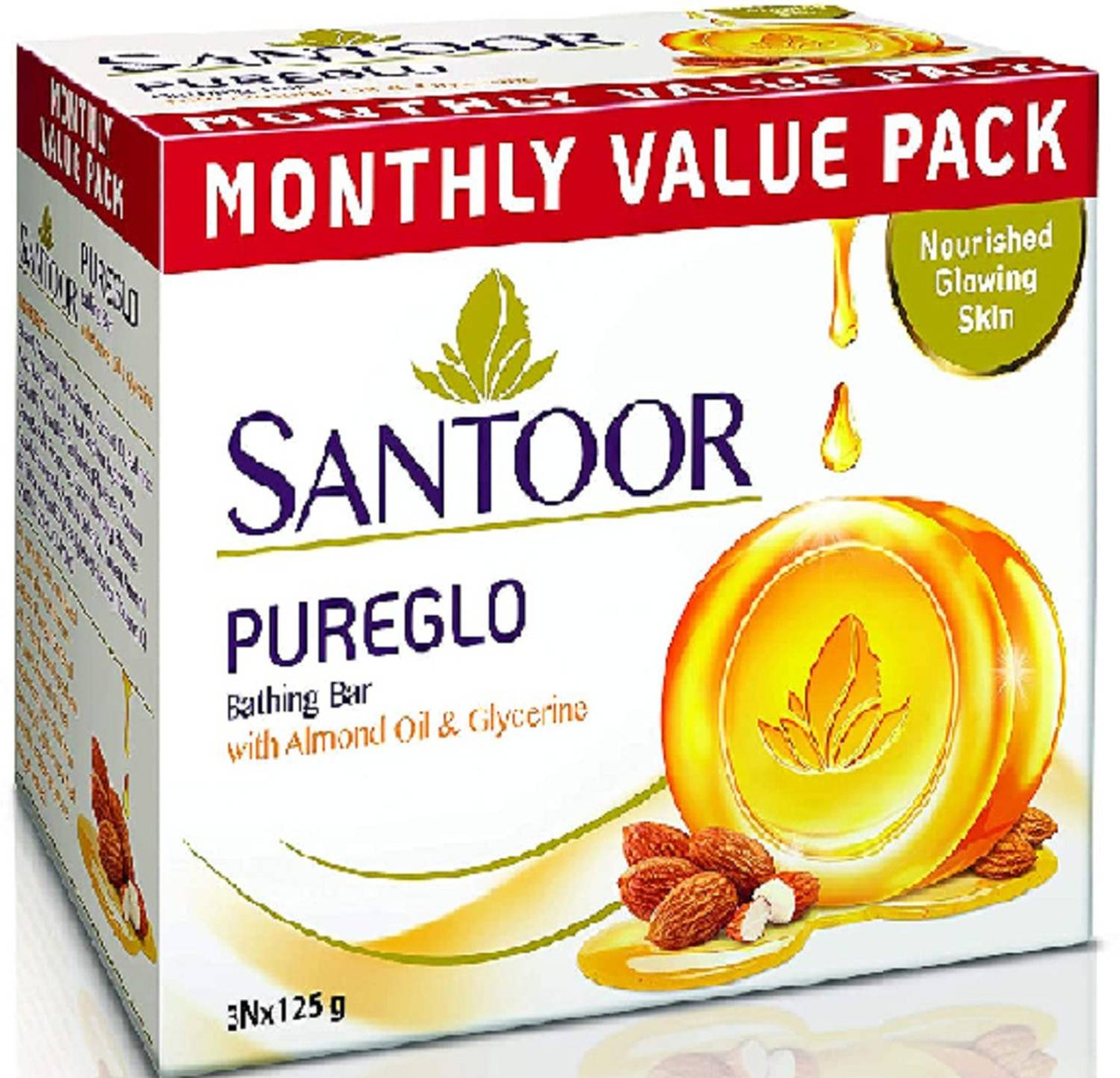 Santoor PureGlo Glycerine Soap 3 Pack of 3 · 375 g (1.13 kg total) - Image 1