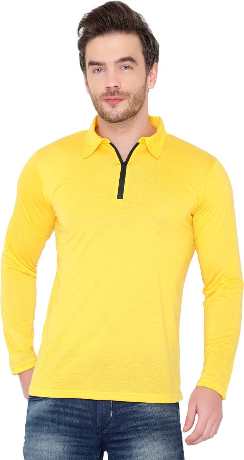 Jangoboy Solid Men Polo Neck Yellow T-Shirt