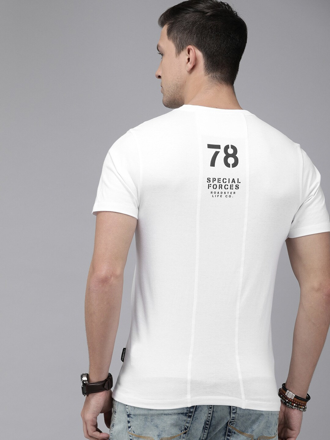 Image of Roadster Printed Men Round Neck White T-Shirt