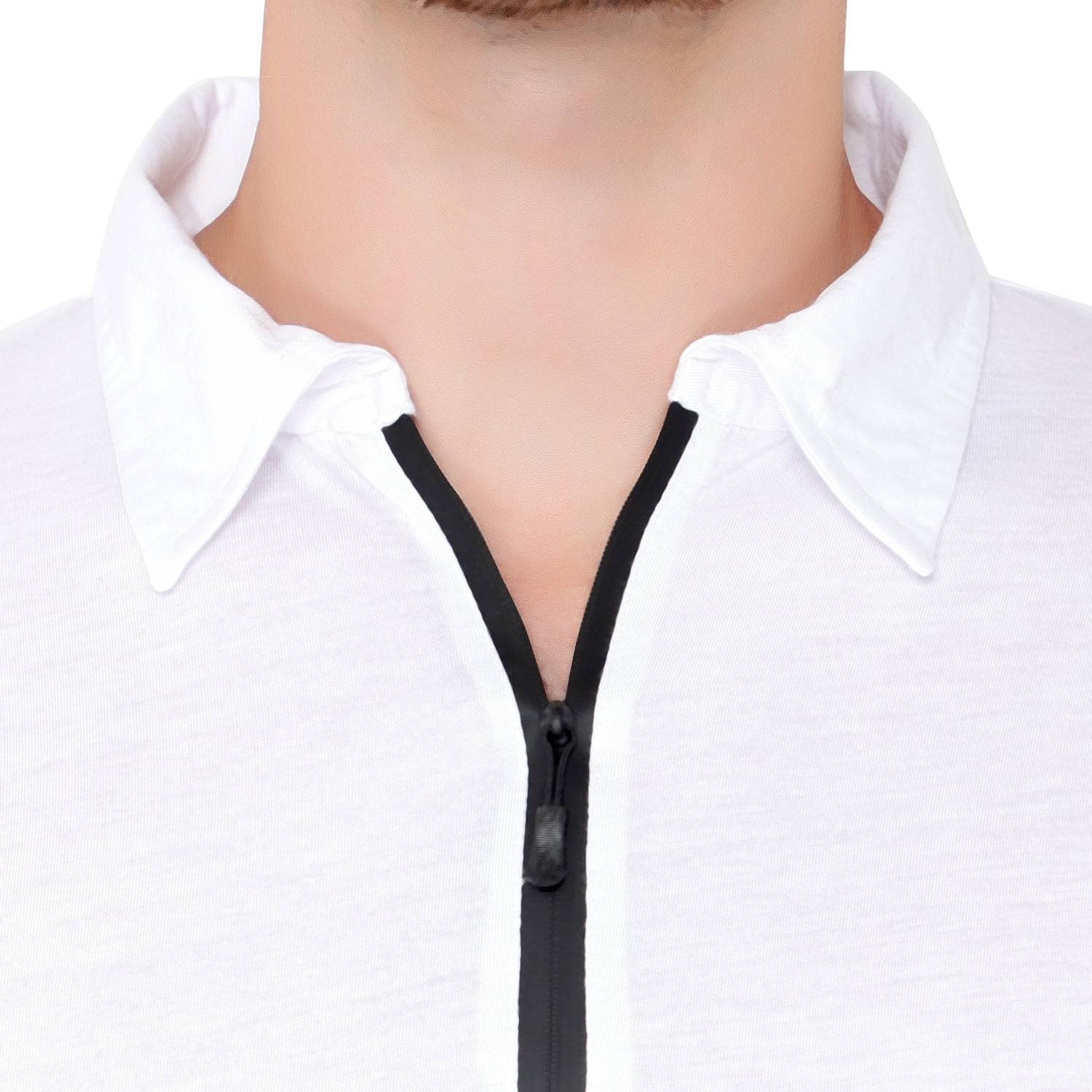 Men Solid Polo Neck Cotton Blend White T-Shirt - Image 5