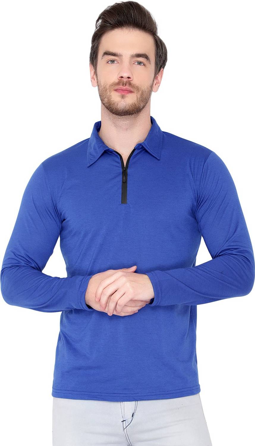 Tivy Solid Men Polo Neck Dark Blue T-Shirt