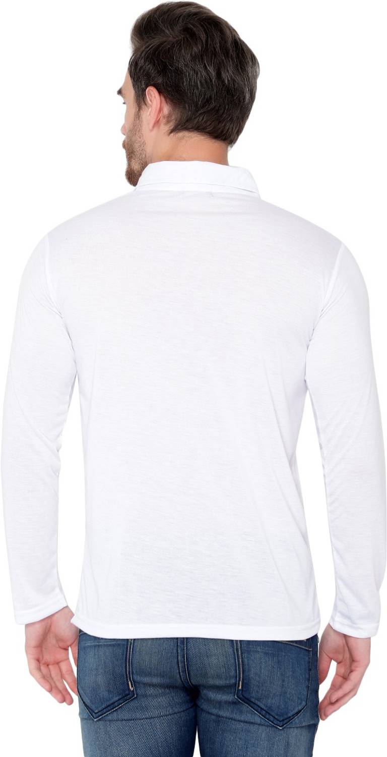 Men Solid Polo Neck Cotton Blend White T-Shirt - Image 4