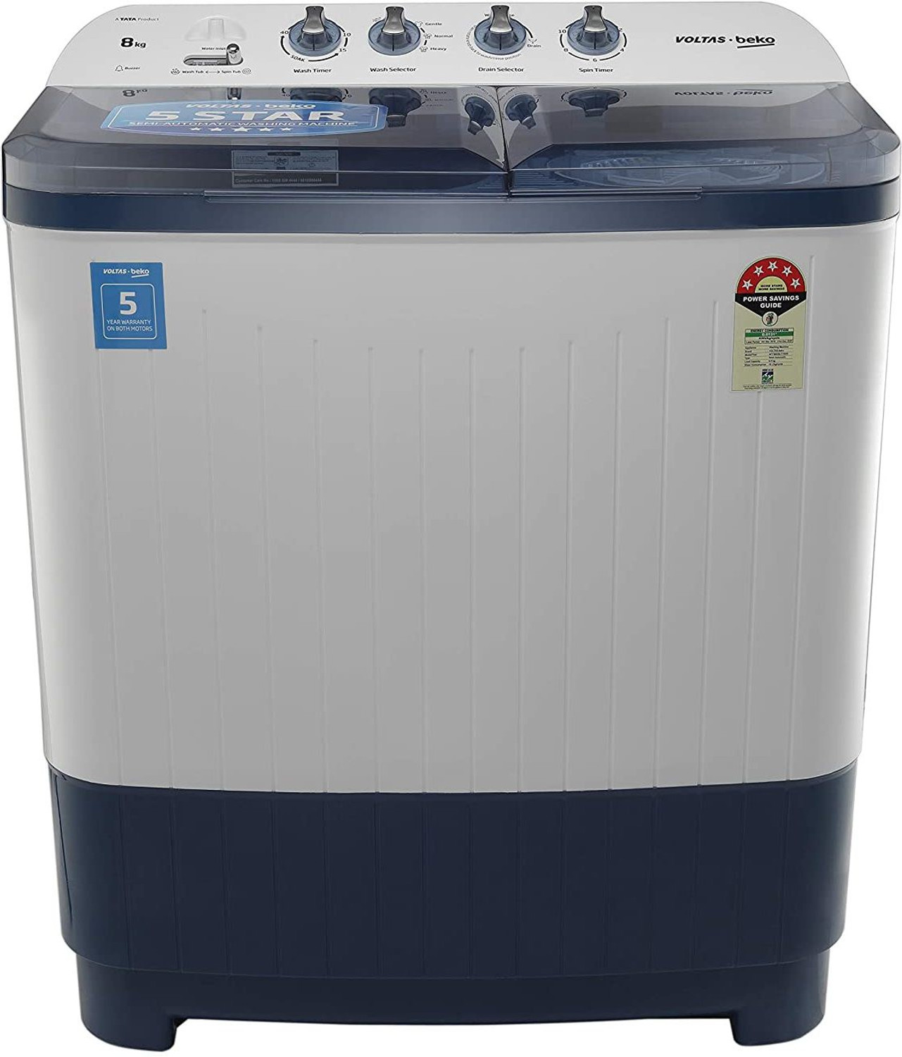 Image of Voltas Beko by A Tata Product 8 kg Semi Automatic Top Load Washing Machine White