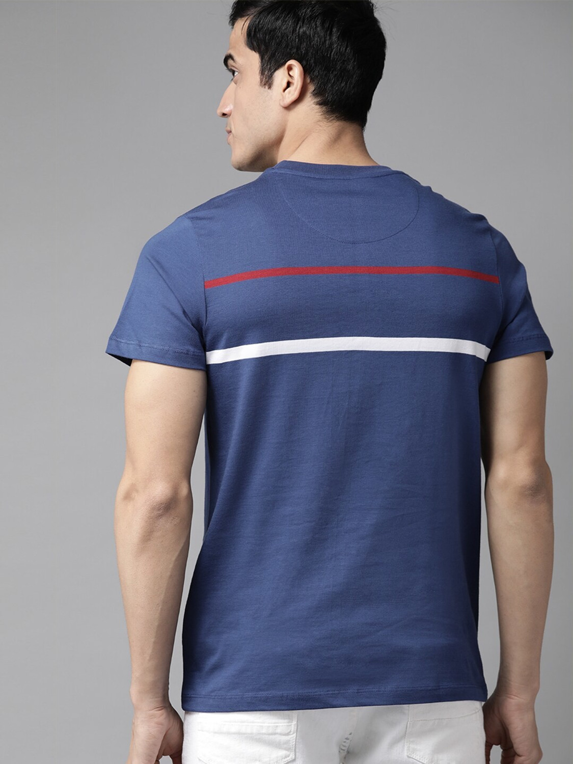 Image of Roadster Printed Men Round Neck Blue T-Shirt