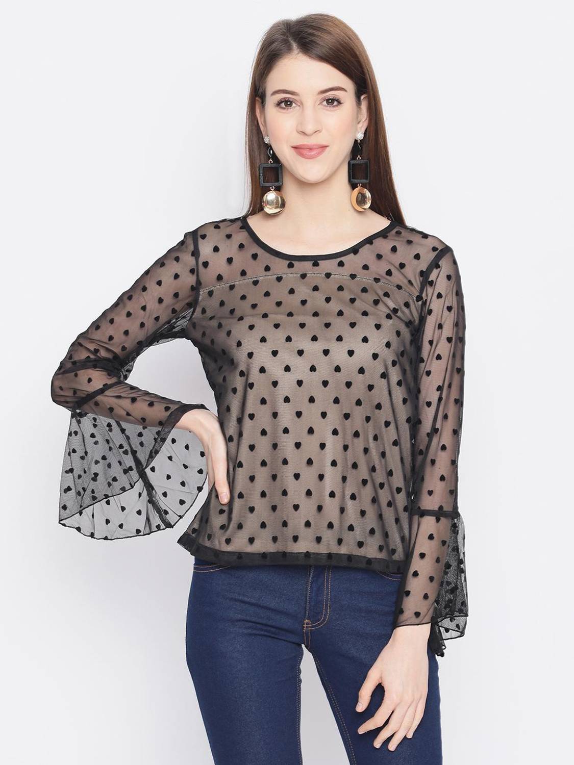 AKIMIA Casual Full Sleeve Printed Women Beige Top