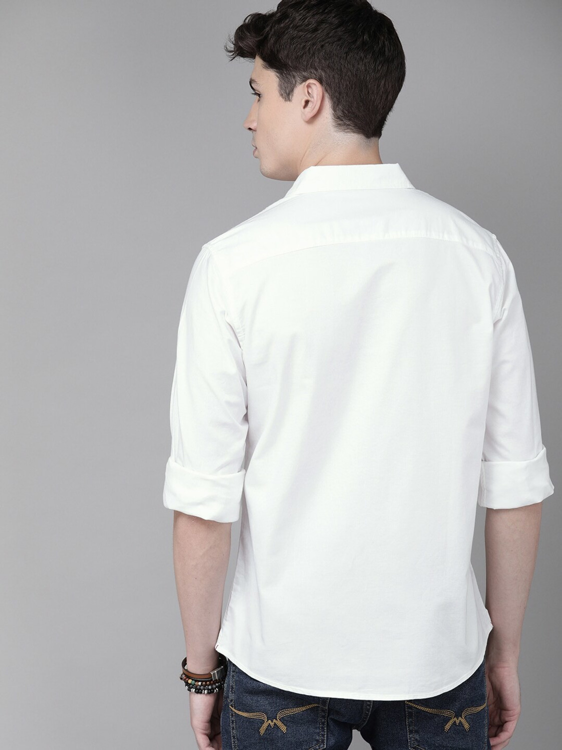 Image of Roadster Men Solid Casual White Shirt