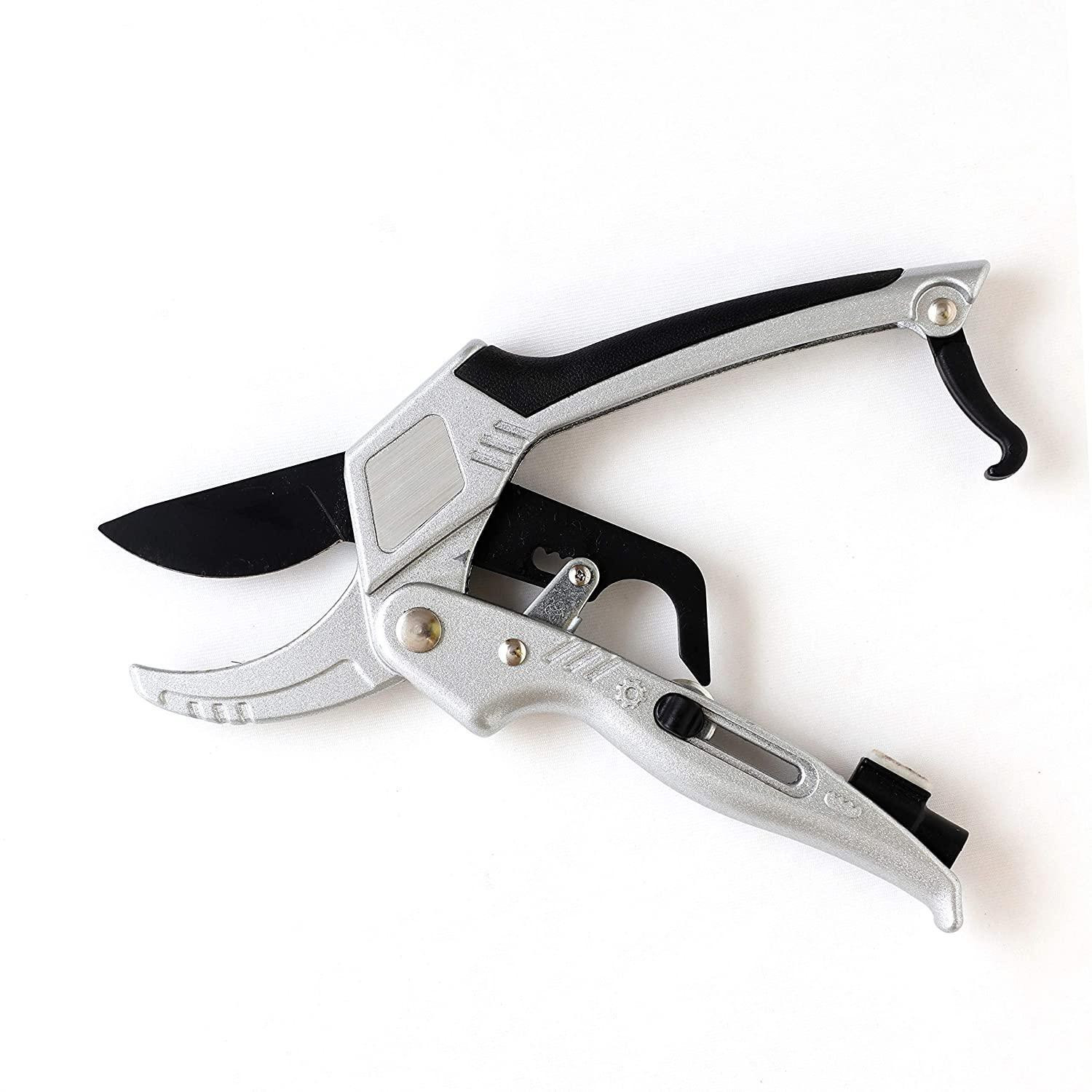 Image of Sharpex SHREXP2 Ratchet Pruning Shears - 3-Stage for 5x Power (Anvil Type, Silver, Aluminum) Ratchet Pruner