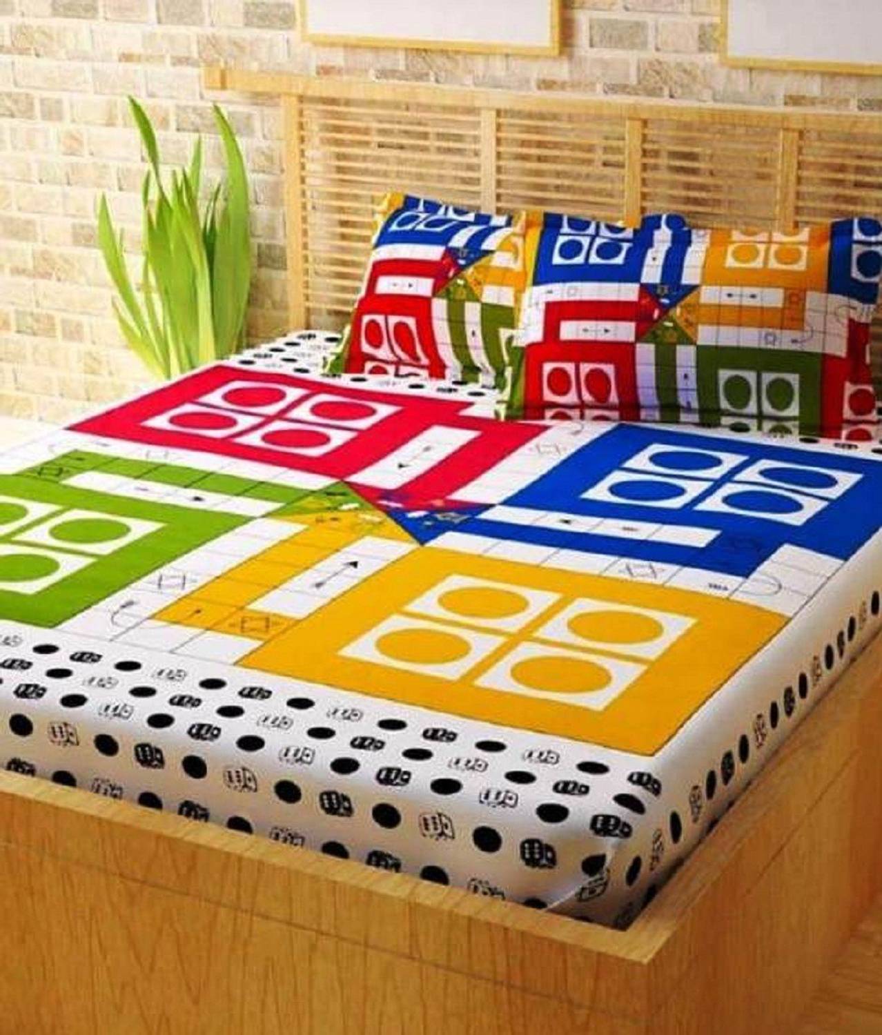 avtar Cotton Queen Flat 165 TC Checkered 1 Bedsheet with 2 Pillow Covers
