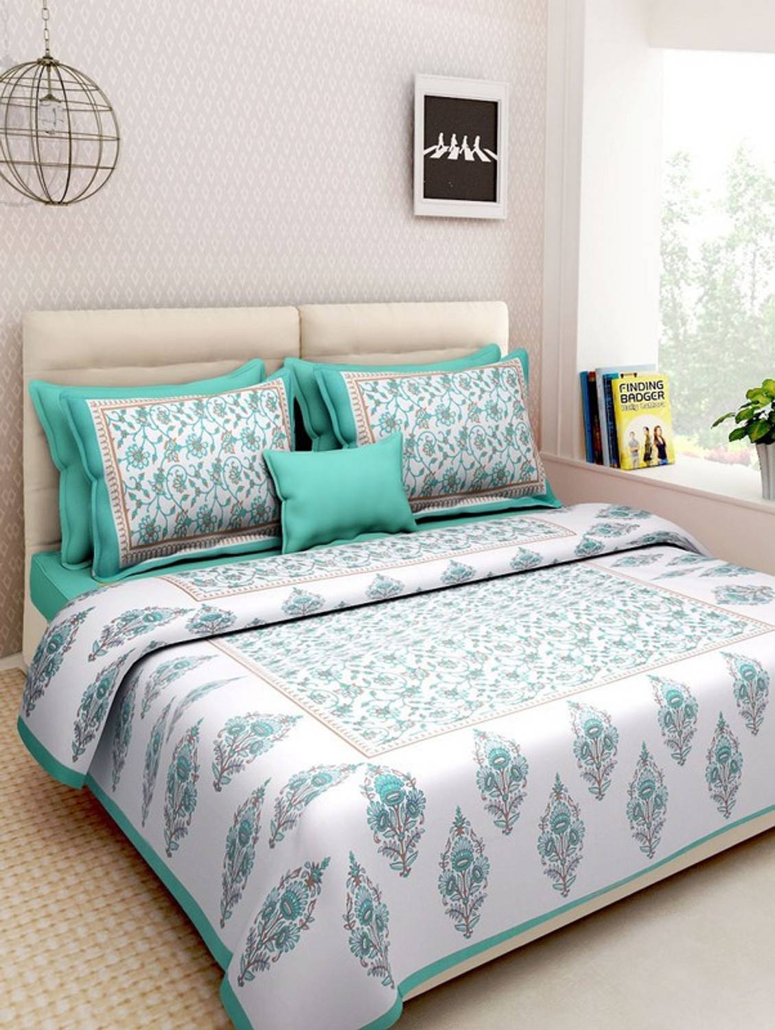 Anash Enterprises Cotton Queen Flat 144 TC Printed 1 Bedsheet with 2 Pillow Covers