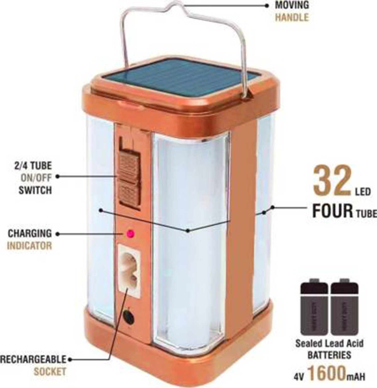 Image of FIRSTLIKE 4 Tube 360 Degree Extra Bright with Electric & Solar Rechargeable 7 hrs Lantern Emergency Light