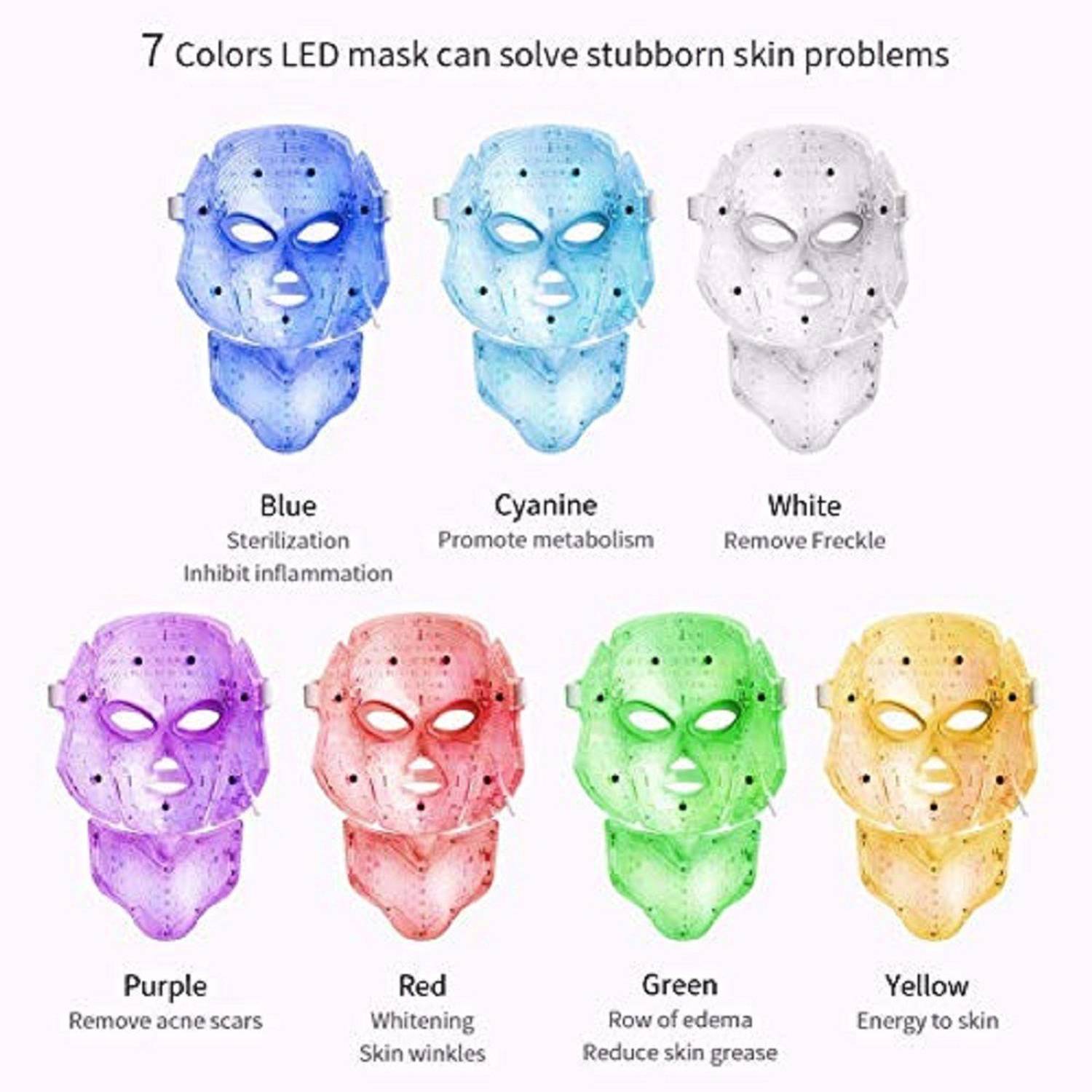LED Photon Therapy 7 Colors Light Treatment Facial Beauty Skin Care Rejuvenation Phototherapy Mask PDT Beauty Face for Home (Red Blue Green) Portable Galvanic Facial Machine - Image 5