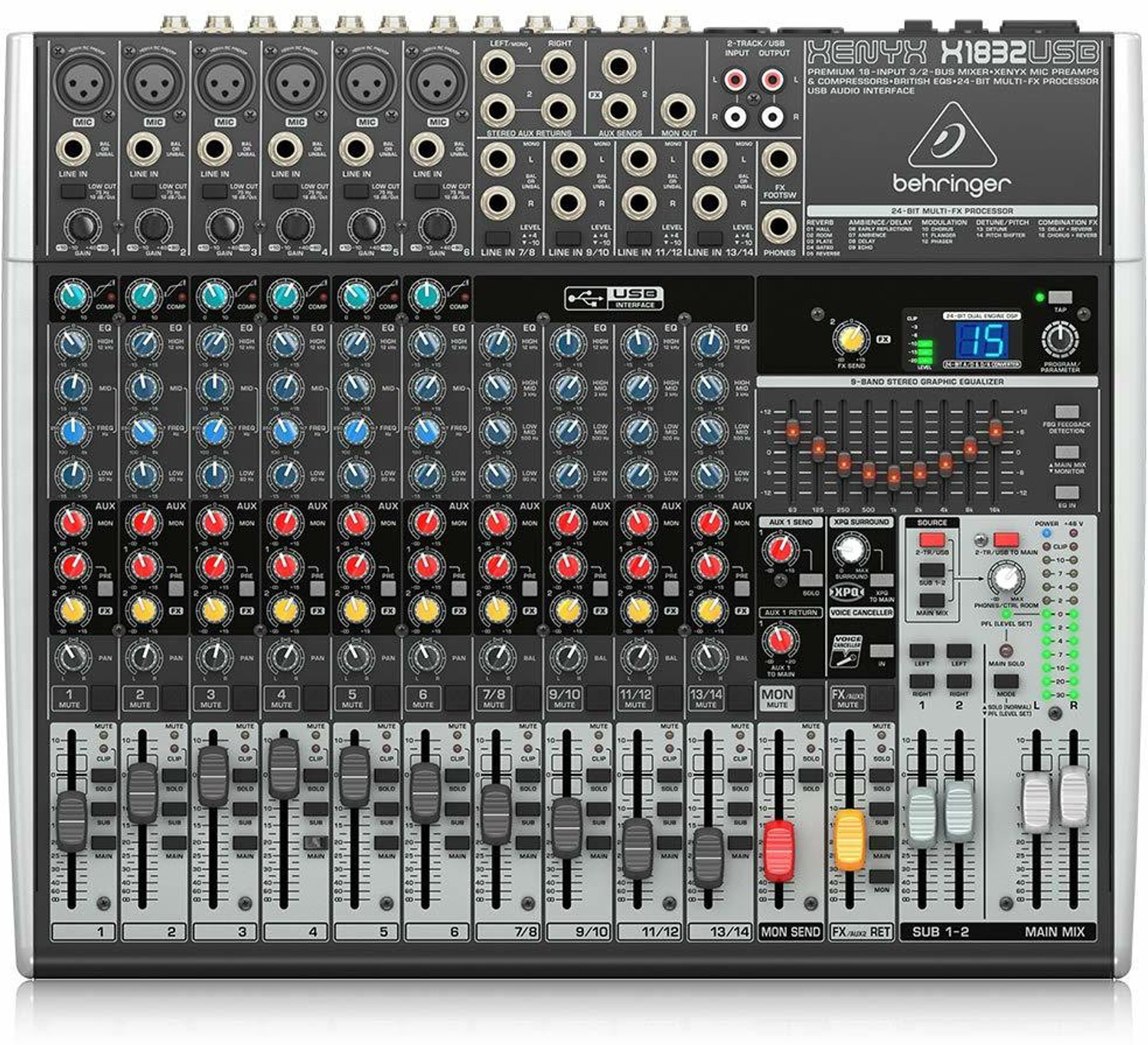 Behringer XENYX X1832USB Premium 18-Input 3/2-Bus Mixer with XENYX