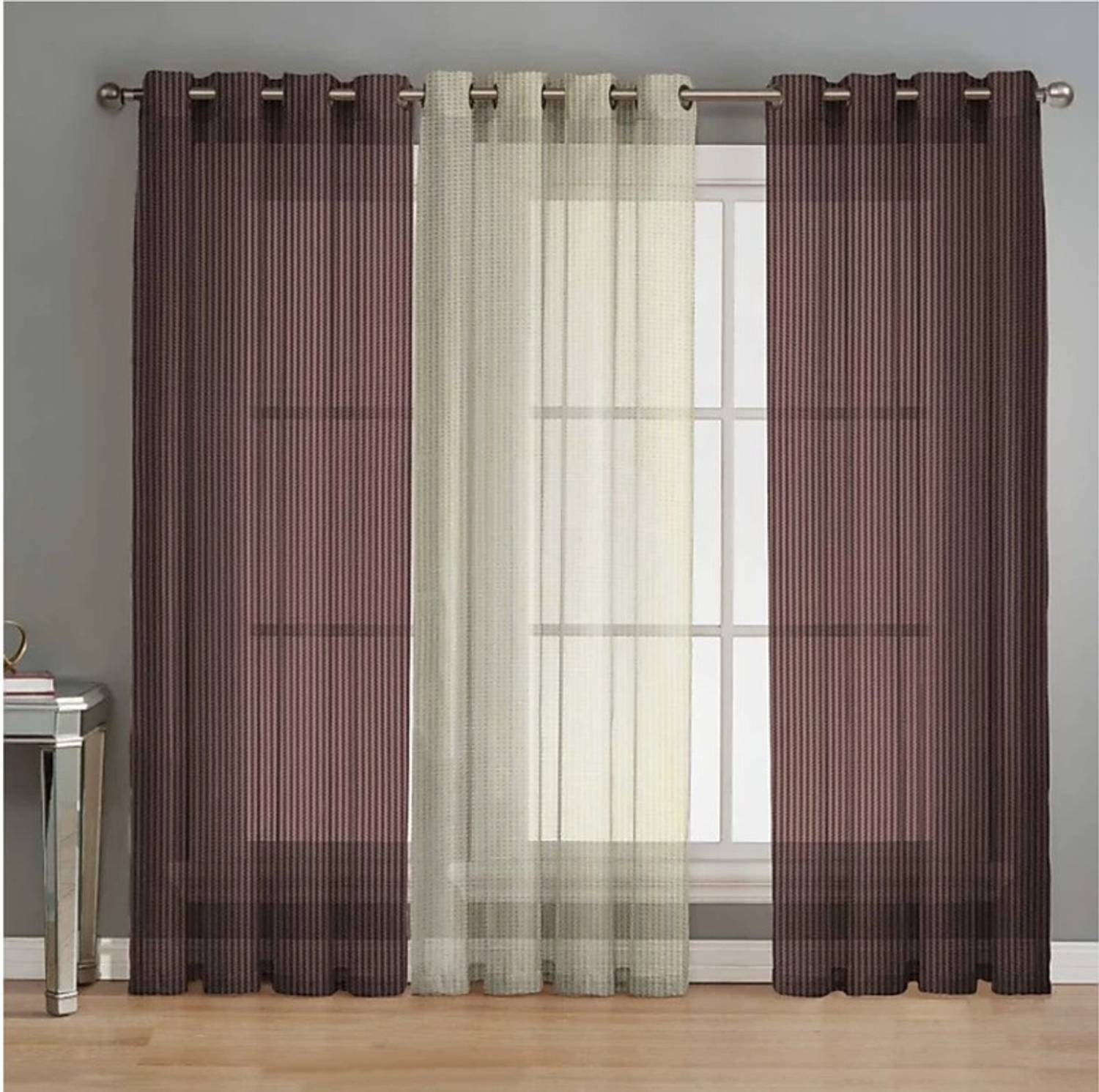 Achintya 274 cm (9 ft) Long Door Tissue Semi Transparent Curtain (Pack Of 3)