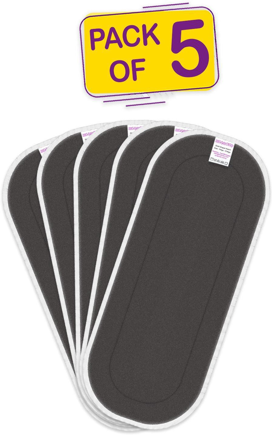 Image of Bembika 5 Layer Bamboo Charcoal Inserts Liners Natures Cloth Diaper Liner, Wetfree Reusable Washable Cotton Diaper Nappy Inserts for Baby Cloth Diapers (Pack of 5)
