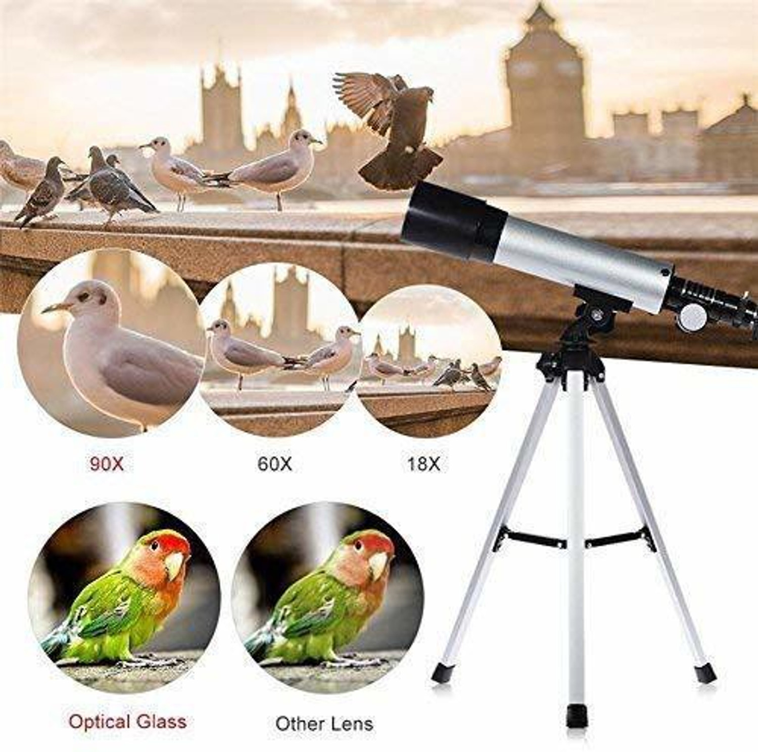 Image of ujas 90X Zoom Astronomical Land and Sky Refractor Telescope Optical Glass Metal Tube with Tripod Refracting Telescope
