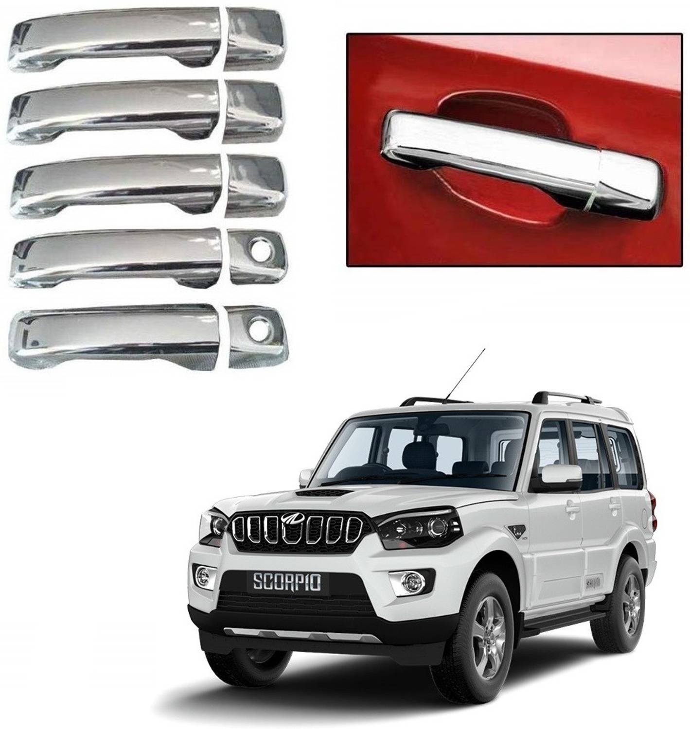 Adhvik (Set Of 5 Pcs) Stylish Car Door Catch Handle Cover Chrome Finishing Suitable For Mahindra Scorpio Cars Car Grab Handle Cover