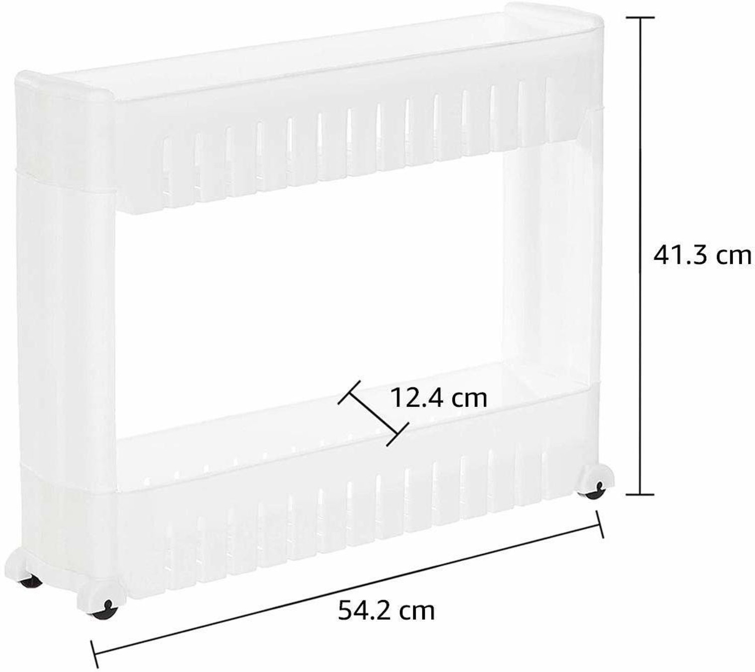 Image of QUISTAL 2 Layer Storage Organizer Multipurpose Slim Rack | White 2 Tier Utility Shelf with Wheels for Kitchen, Bedroom, Bathroom Plastic Kitchen Trolley