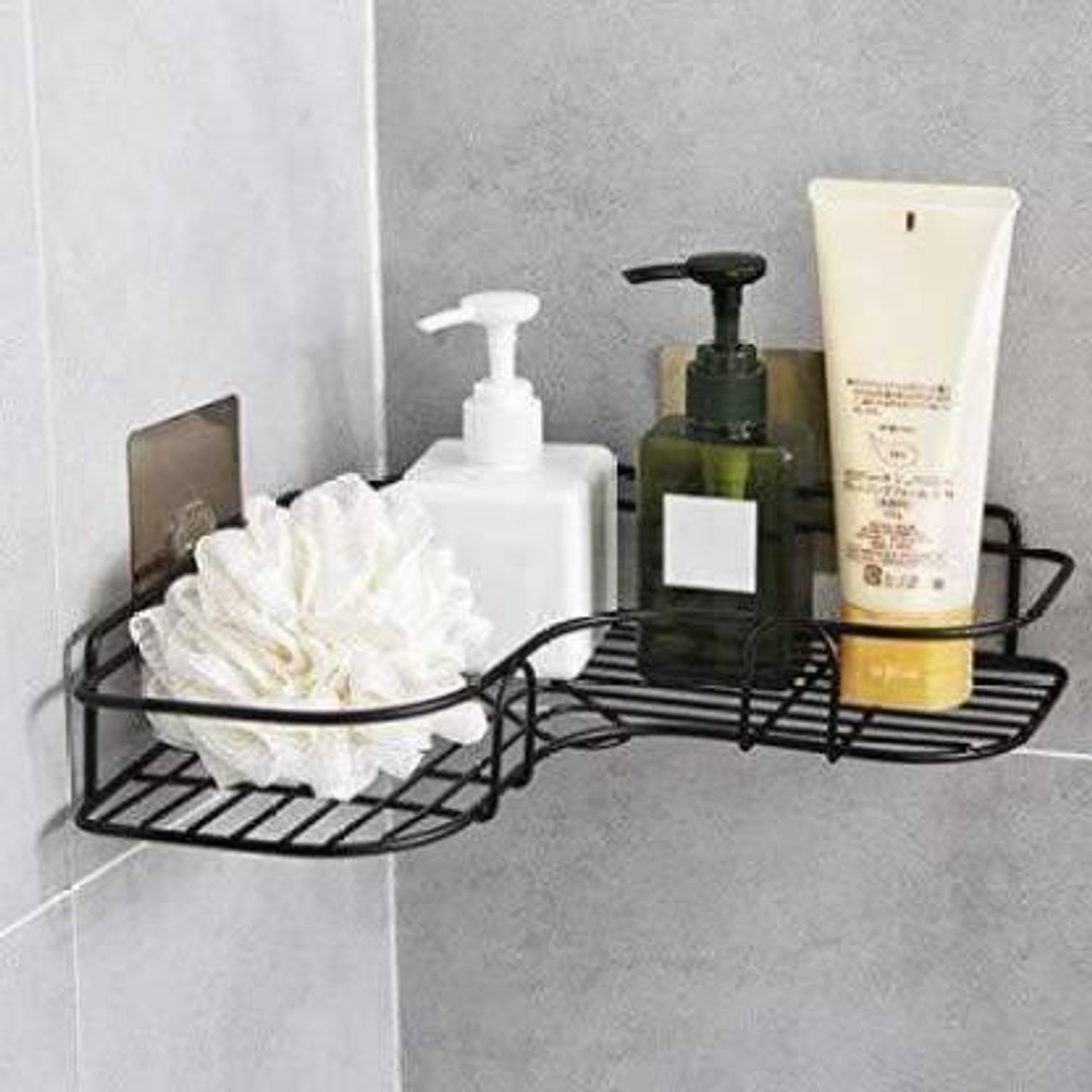 Image of Jiffy Cutlery Kitchen Rack Steel Multipurpose Self Adhesive Wall-Mounted Corner Storage Rack Bathroom Shelf Organizer Kitchen Basket Cosmetic Hanging Shower Caddy Rack Stainless Steel Wall Shelf  (Number of Shelves - 1, Black)