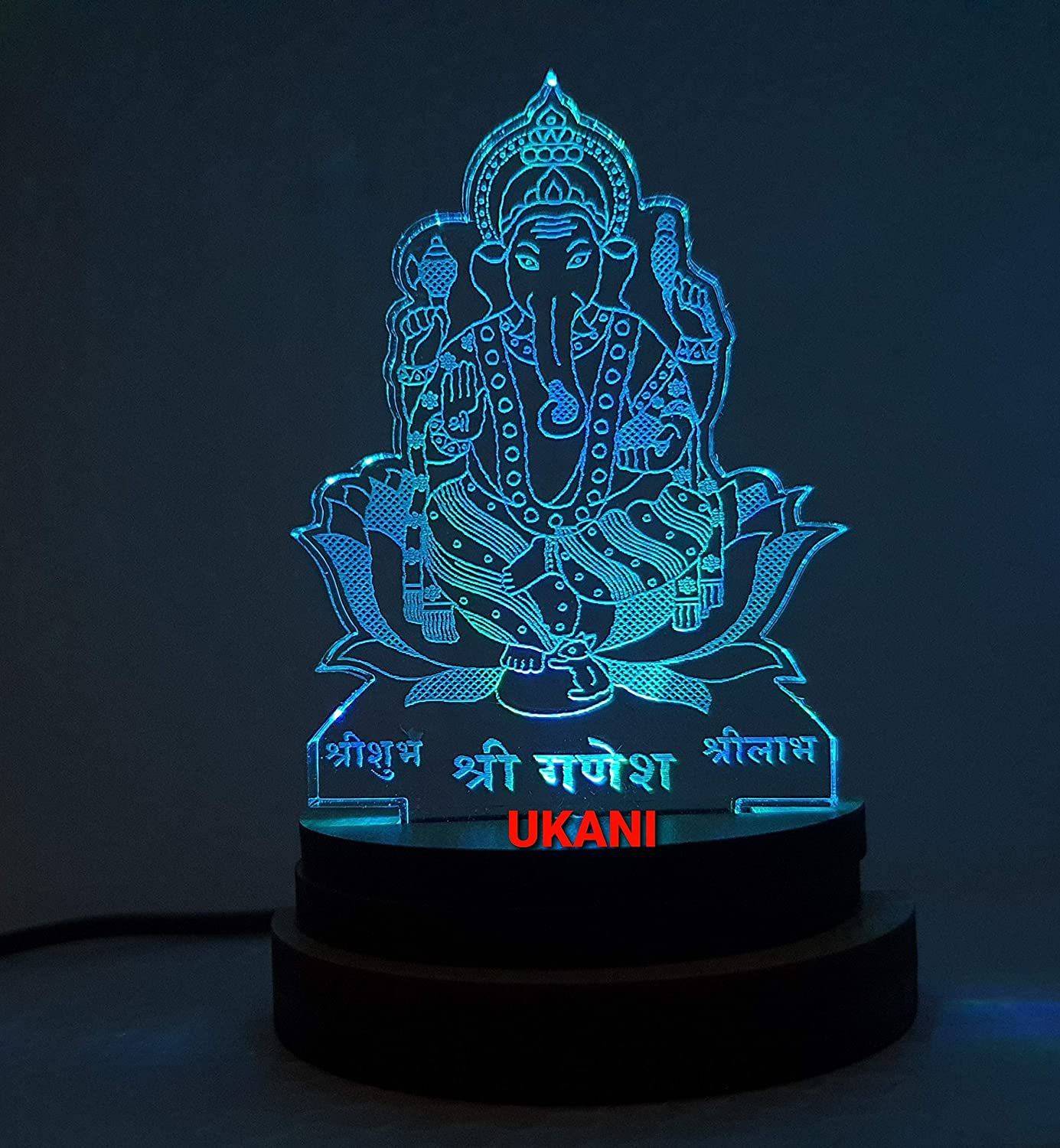 UKANI 3D USB Ganesh Ji Lamp Night Lamp for Car/Office/Desktop/Gif