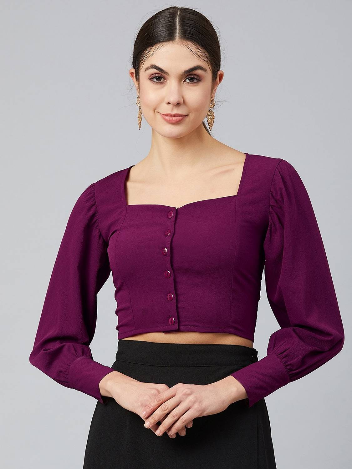 CARLTON LONDON Casual 3/4 Sleeve Printed Women Purple Top