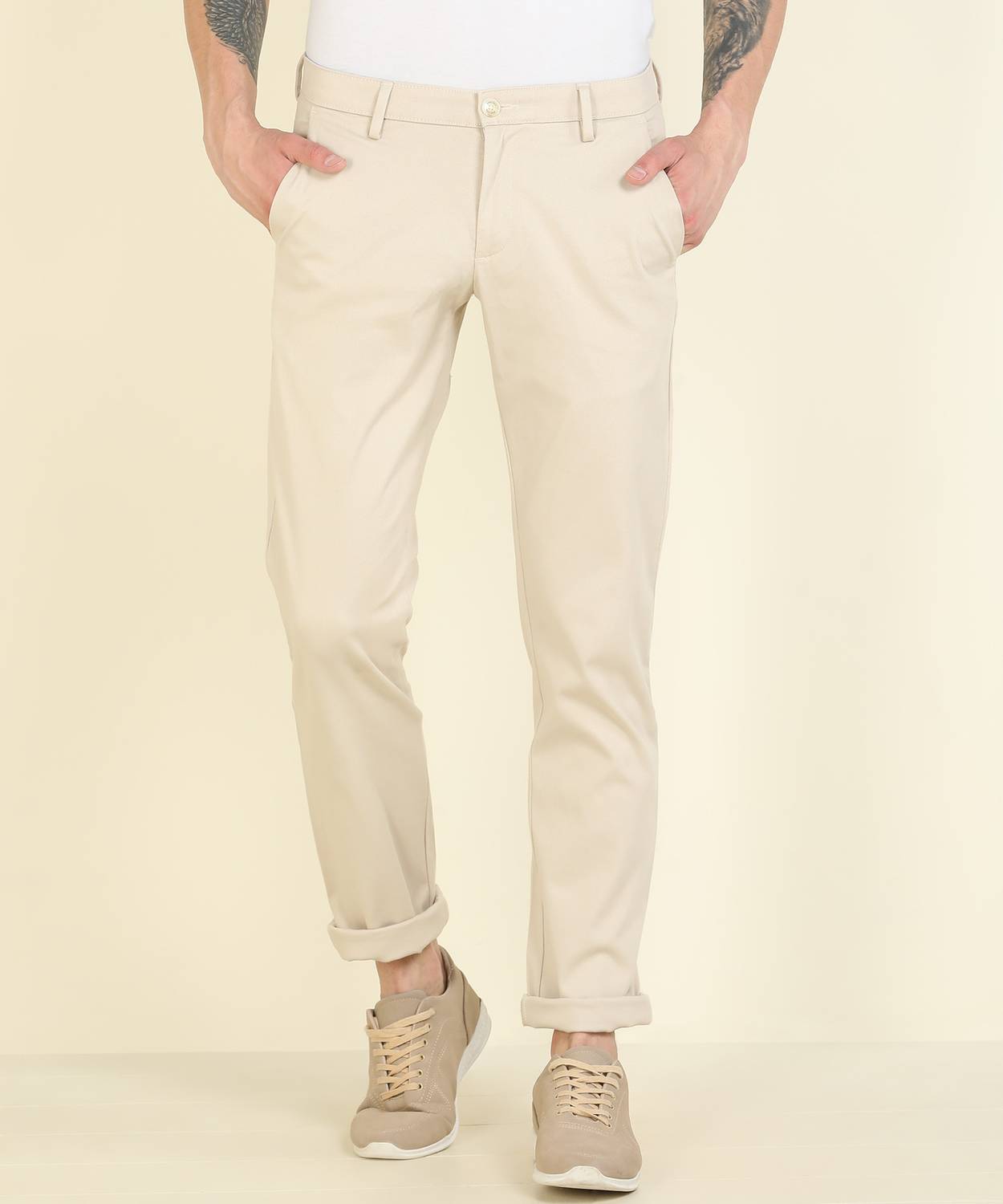 Allen Solly Slim Fit Men Beige Trousers