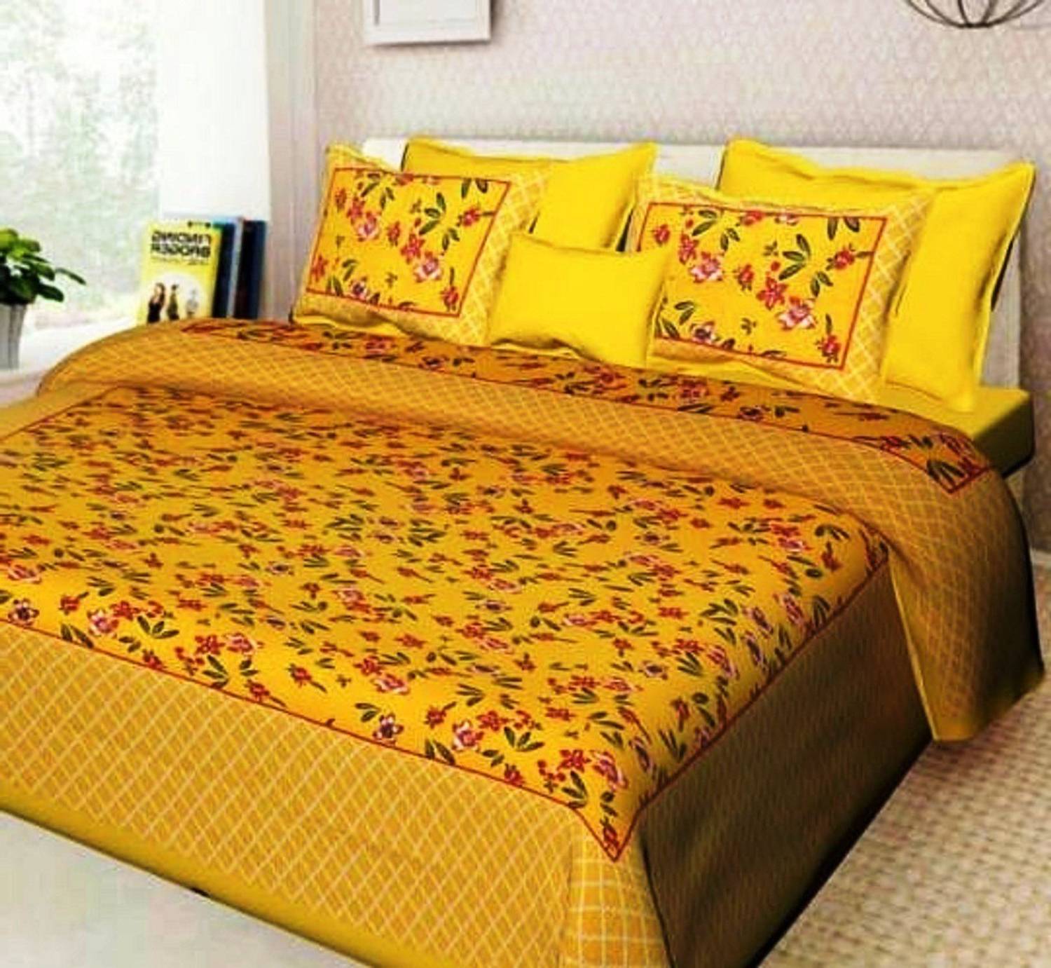 avtar Cotton Queen Flat 160 TC Floral 1 Bedsheet with 2 Pillow Covers