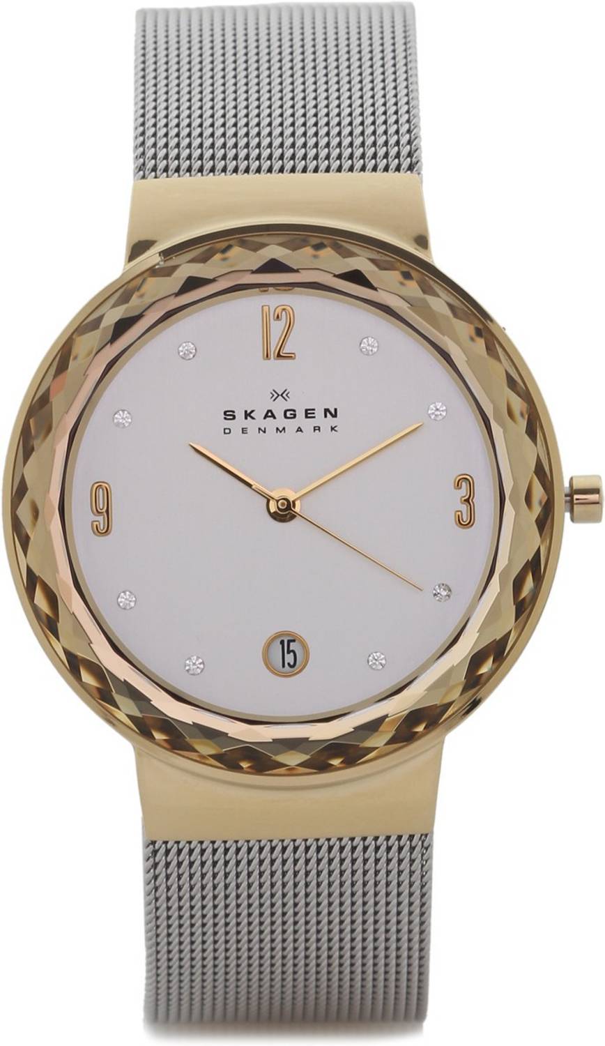 Skagen Watch Ladies Quartz Date Leonora SKW2002 Mineral  Skagen Leonora Two-Tone Dial Mesh Watch SKW2002 main image 2
