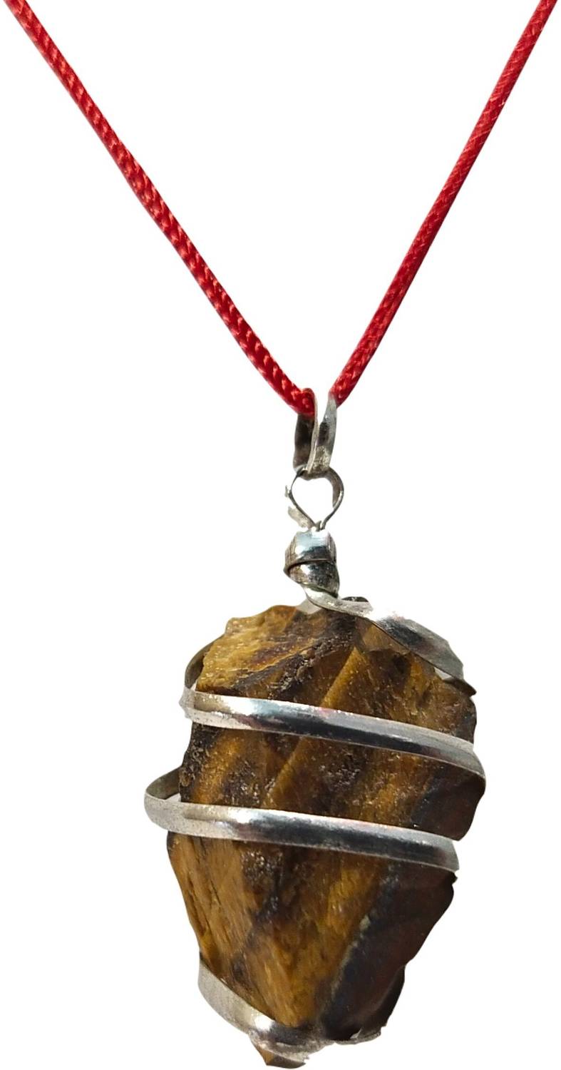 3SIX5 Tiger Eye Raw Rough Stone Wire Wrapped Pendant Tiger's Eye Handmade Locket Agate Stone Pendant