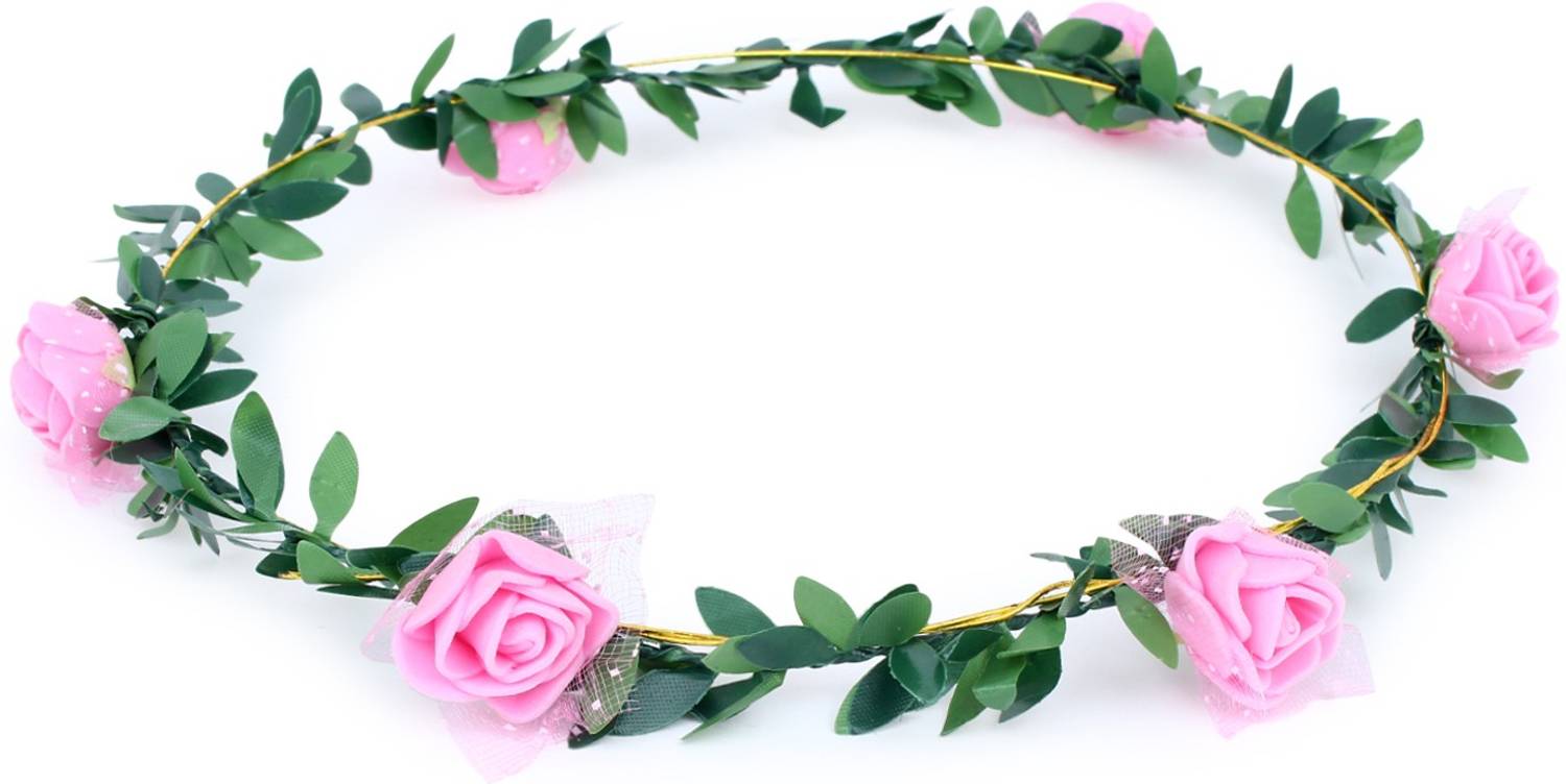 PARTY MIDLINKERZ Pink Flower Gracious Tiara/Crown Head Wrap for Wedding Party Beach for Women Girls Hair Band