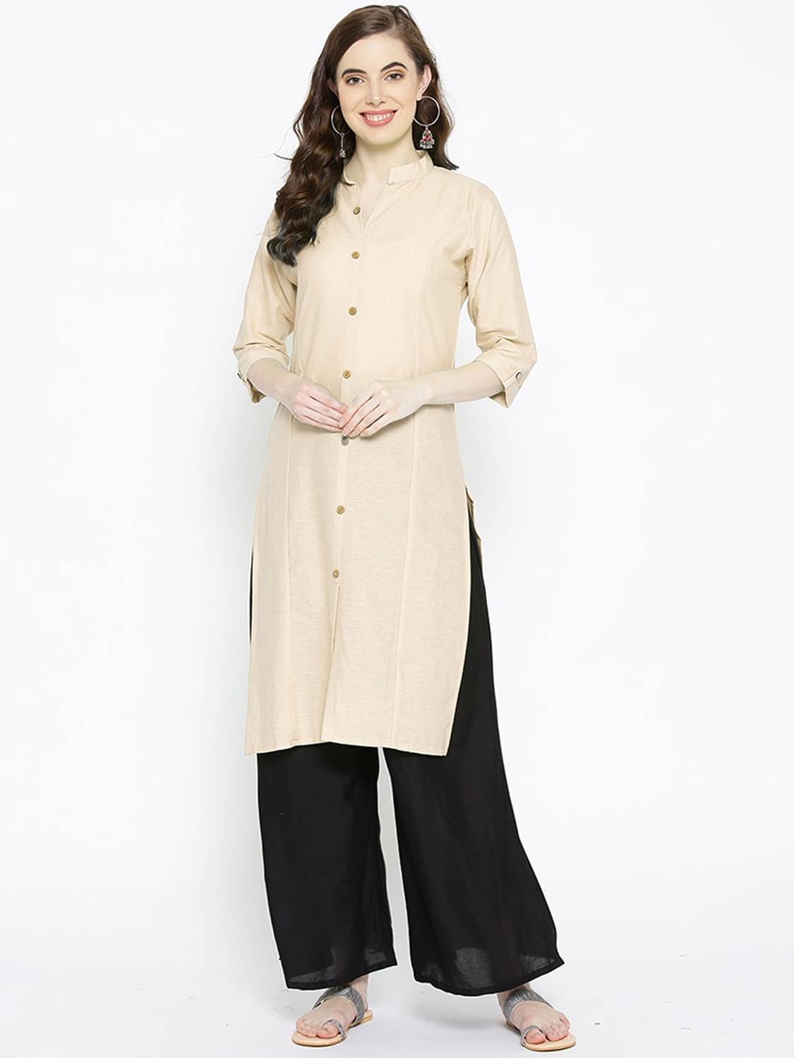 Vastraa Fusion Women Solid Pure Cotton Straight Kurta (White)