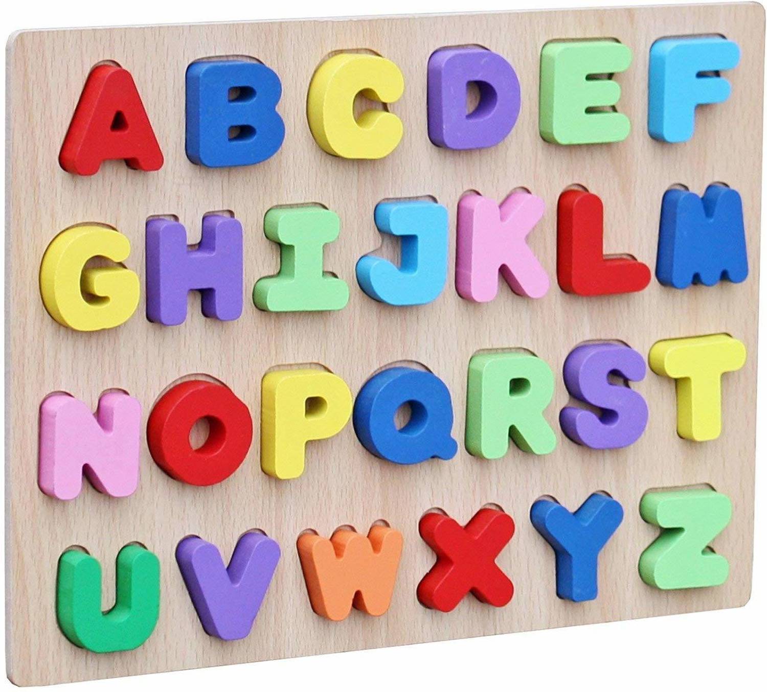 Authfort Educational Wooden Alphabet Block Puzzle Uppercase Letter Learning Toy