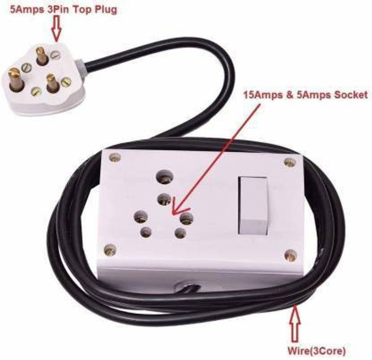 Image of JELECTRICALS Heavy Duty PVC Extension Board 3 m Wire 2 in 1 15A and Switch (3 m Wire) PACK-1 Power Plug