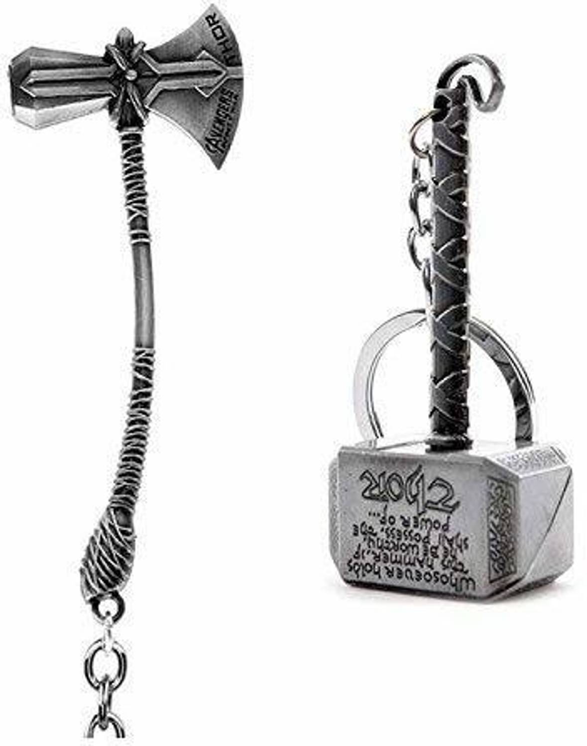 Electro Cloud Marvel Thor Axe & Hammer Silver Metal Key Chain (Pack