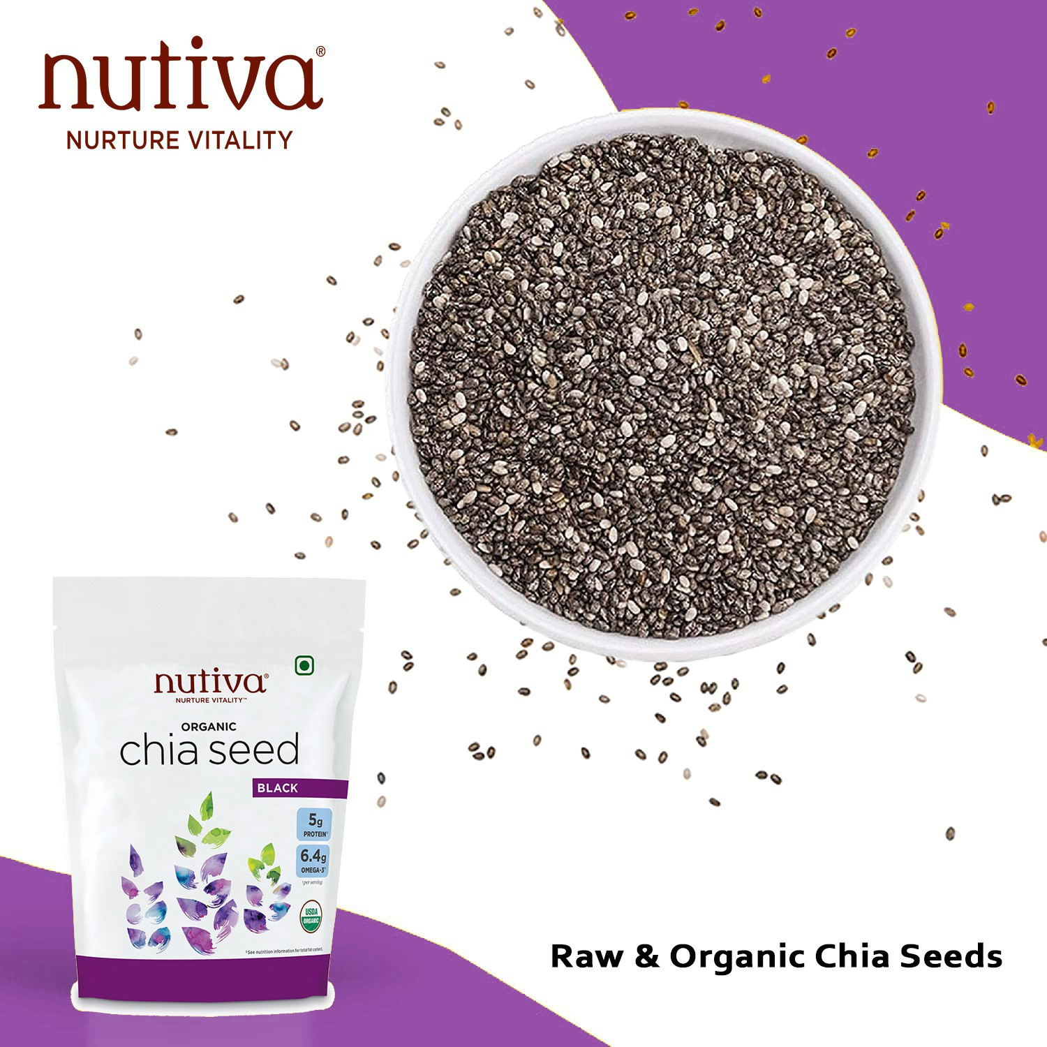 Image of Nutiva Organic Chia Seeds for weight loss with Omega 3 and Fiber, Calcium Rich Raw Seeds Chia Seeds