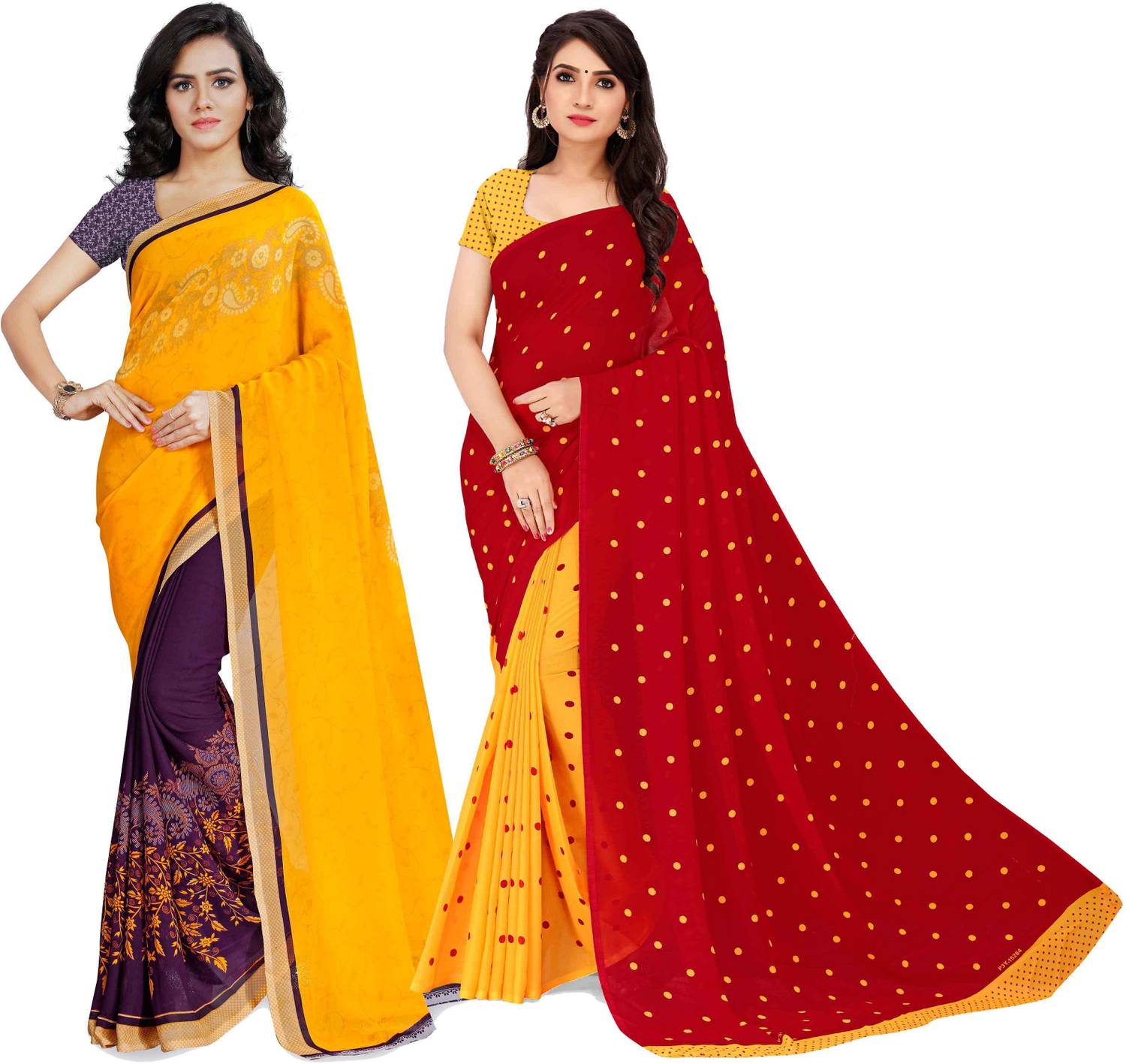 ANAND Polka Print Daily Wear Georgette Saree