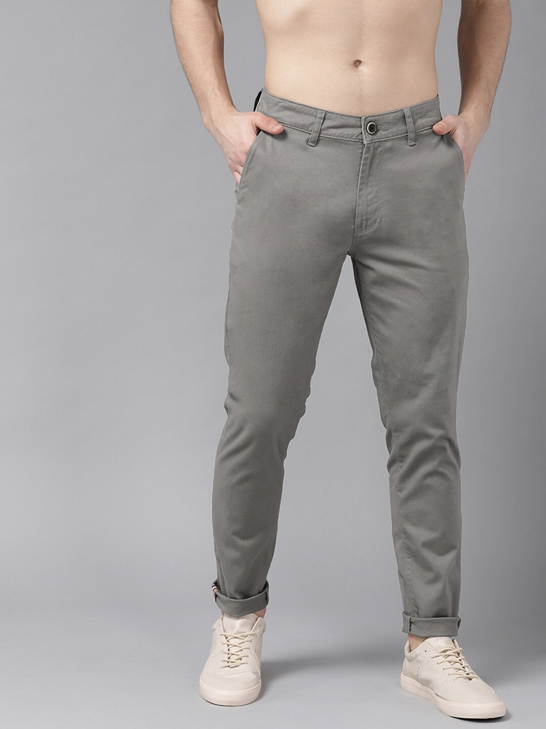 Image of Roadster Slim Fit Men Grey Trousers