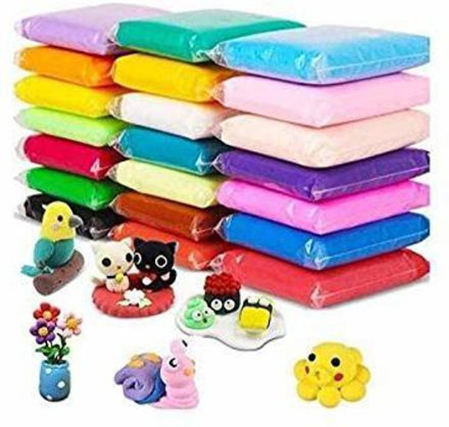 HoneyTech Kids Ultra Light Modeling Bouncing Clay (Pack of 12 Pieces/Colours) Magic Air Dry Clay Bright Colors Non-Toxic Modeling Clay and Dough with Tools for Kids Creative Art Clay