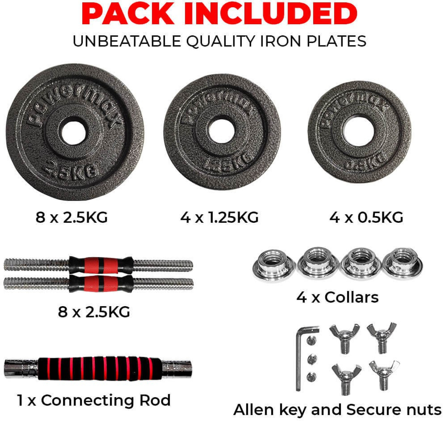 Image of Powermax Fitness 30 kg PDS-30KG Dumbbell Set with Non-Slip Grip for Home Use Adjustable (20 kg) Home Gym Combo