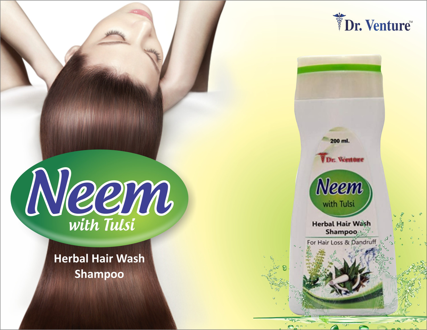 Image of Dr Venture Neem With Tulsi & Amla Shampoo Herbal Hair Wash Shampoo For Hair Loss And Dandruff Smooth & Silky 200 ml Pack of 1