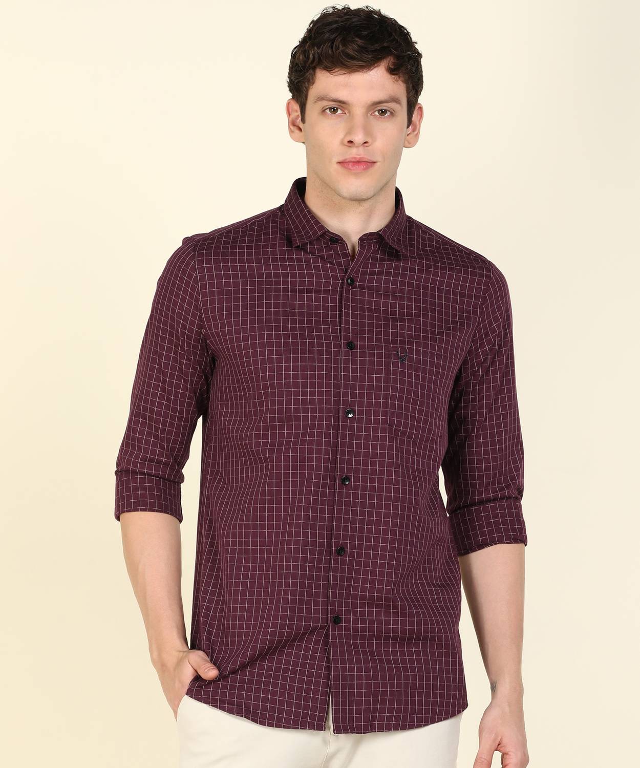 Allen Solly Men Checkered Casual Maroon Shirt